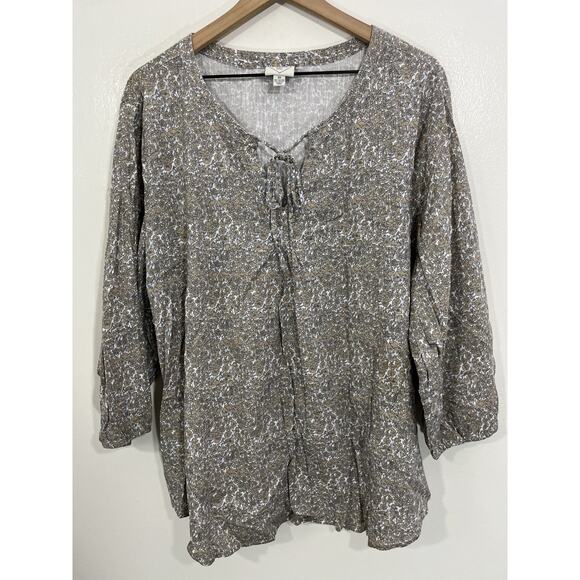 Boho Cottage Peasant Floral Tunic Top 2X Plus Whimsical Relaxed Minimal Prairie - Picture 1 of 12